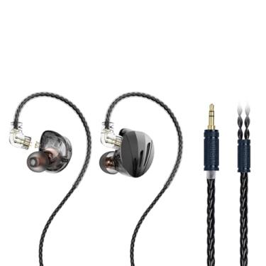 Imagem de Phinistec Fones de ouvido HiFi com 1BD + 1DD, fone de ouvido com fio de som baixo com cabo destacável para música e jogos (preto, sem microfone)
