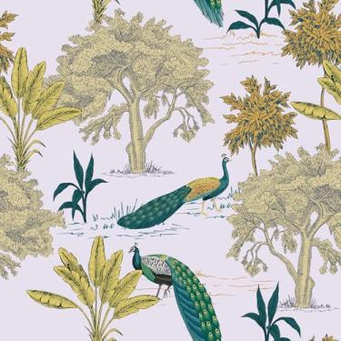 Imagem de CRE8TIVE Papel de parede de pavão cola e casca paisagem exótica chinoiserie papel de parede 30,5 x 299,7 cm papel de contato de pássaro de árvore adesivo para paredes papel de parede removível para