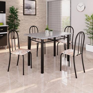 Imagem de Conjunto de Mesa Tubular 100x60cm Tampo em Granito com 4 Cadeiras Bege / Preto