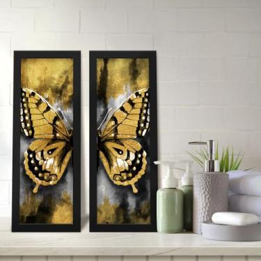 Imagem de Kit 2 Quadros Decorativos Lavabo Borboleta Dourado Preto - Deliquadros