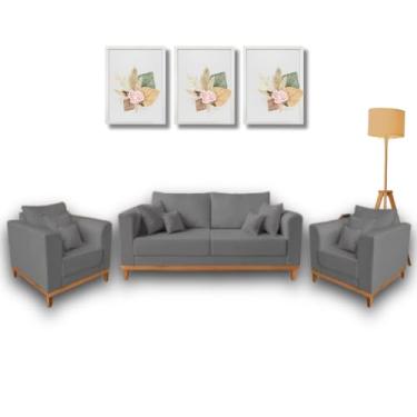 Imagem de Conjunto de Sofá Beny 3 Peças, 1 Sofá 1,80m e 2 Poltronas, Tecido Linho. (Cinza)