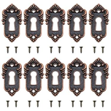 Imagem de Dsjnf Capa de fechadura antiga (bronze vermelho) 45 x 23 mm com parafusos, trava de gaveta, trava decorativa de canto, placa de liga para fechadura para caixa de madeira vintage, caixa de joias, caixa