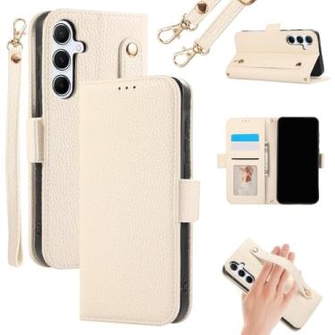 Imagem de Capa de celular com alça de pulso transversal para Samsung Galaxy S24 Ultra S23 S22 Plus S21 FE A05 A05S A55 A35 A15 Carteira com porta-cartões, bege, para Galaxy A13 (4G5G)