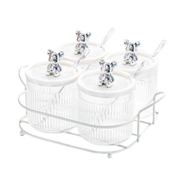 Imagem de Ioensy Conjunto de caixa de tempero, recipientes de condimentos transparentes, frascos de galheteiro com tampas e colheres, frascos de temperos de, Conjunto de 4