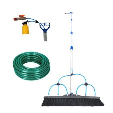 Imagem de Vassoura Limpar Placa Solar de 60cm com Cabo Telescopico Profissional 6 Saídas de Água Mangueira de Jardim e Dispenser de Sabão (4 Metros)
