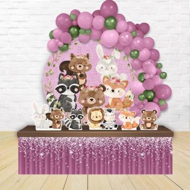 Imagem de kit festa painel redondoDecoração Animais do Bosque Rosa 1,50 Diâmetro