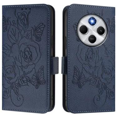 Imagem de Capa carteira rosa e borboleta em relevo para Xiaomi Poco C75, [bloqueio RFID] [suporta carregamento sem fio] 3 compartimentos para cartão e 1 compartimento para dinheiro, capa flip com fivela