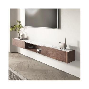 Imagem de Armário de TV Suporte de TV flutuante com 2 gavetas, armário de TV montado na parede, prateleiras flutuantes de bancada de ardósia, console de mídia de entretenimento moderno para sala de estar Armári