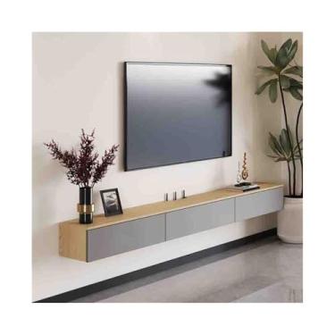 Imagem de Armário de TV Centro de entretenimento flutuante moderno, suporte de TV flutuante montado na parede com gavetas, armário de armazenamento flutuante minimalista para TVs inferiores Armário de mídia(Gra