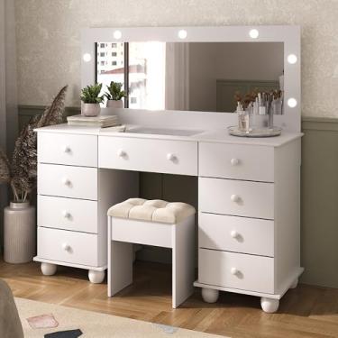 Imagem de Penteadeira Camarim 9 Gavetas Com Banqueta Led E Espelho