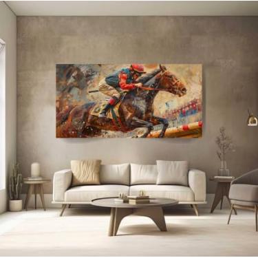 Imagem de Quadro Decorativo Hipismo Cavalo Saltando Escritório Luxo Sala Hall Quarto (60x40)