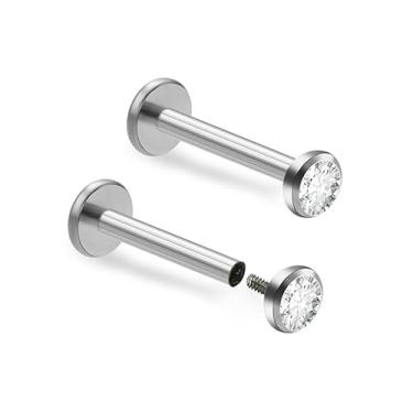 Imagem de ZYTAIJEW 2 peças G23 titânio 16G roscado internamente atrás nariz anel monroe labret lábio anéis hélice unha cartilagem tragus brinco piercing joia barra comprimento 6 mm-12 mm, Titânio, Sem Pedra