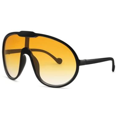 Imagem de Dollger Óculos de sol de uma peça grande para mulheres, moda masculina, óculos escudos UV400, Lentes laranja gradiente com armação preta, Large