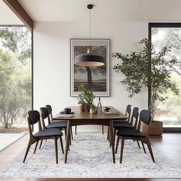 Imagem de BILEEHOME Tapete de área boho cinza claro 12 x 18 cm para sala de estar lavável envelhecido medalhão damasco padronizado tapetes modernos para casa escritório, sala de jantar, ardósia, cinza azulado e