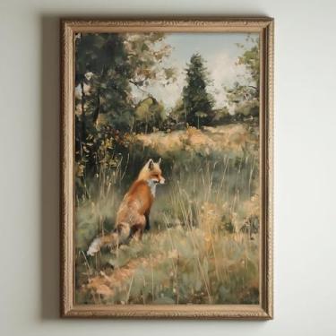 Imagem de Pintura de raposa vintage arte de parede em tela animal floresta linda raposa pôster imagens de animais selvagens arte de paisagem vintage floresta raposa arte de parede natureza estampas de animais