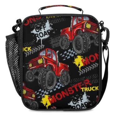 Imagem de Lancheira para meninos e meninas – Lancheira térmica reutilizável para crianças – Caminhão de carro monstro vermelho grande capacidade refrigerador volta às aulas Lancheira térmica