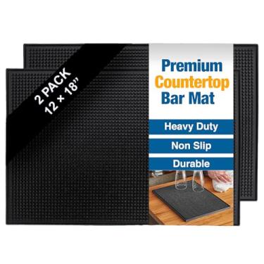Imagem de Tapetes de barra de borracha para bancada da ProTensils – tapetes pretos de 45,7 x 30,5 cm para barman, tapete de serviço de bar, bar doméstico, tapete de café para derramamento (2 peças)