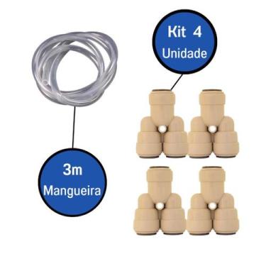 Imagem de Kit 4 Conexão Engate Rápido 2 Vias 3/8 X 3/8 + 3m mangueira - AZ135
