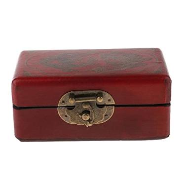 Imagem de 1 peça caixa de armazenamento de madeira decorativa mala em forma de baú estilizada para decoração antiga vintage (cor: Rojo, tamanho: tamanho único) (tamanho único vermelho)