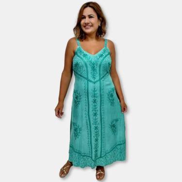 Imagem de Vestido Indiano Midi Alças Liso com Bordados 802 - Sarat Moda Indiana,