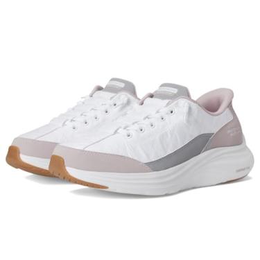 Imagem de Skechers Tênis feminino de espuma de contorno confortável para mãos livres sem cadarço, Branco/Lavanda, 40