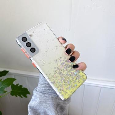 Imagem de Capa de celular transparente com glitter brilhante para Samsung Galaxy S24 S23 S22 S21 Ultra Plus FE A72 A52 A32 A51 A50 A53 A73, capa de cor gradiente, amarela, para S24