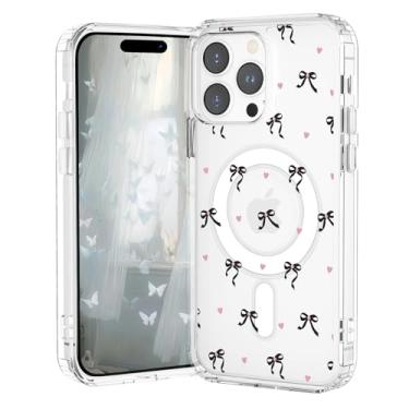 Imagem de VibrantFruitique Capa magnética transparente para iPhone 16 Pro Max, capa protetora com laço de fita, compatível com MagSafe, capa à prova de choque de TPU macio com anel magnético integrado para