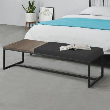 Imagem de Calçadeira Recamier Londres 160cm Industrial Preto Suede Preto Tampo Quadrado mdf Nogal - Ahz Móveis