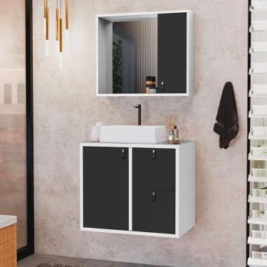 Imagem de Conjunto Gabinete para Banheiro com Cuba Sobrepor e Espelheira Toro 60 Cm com Vidro