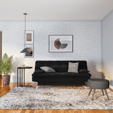 Imagem de Sofá-Cama Casal 3 Lugares Raridade Suede Pés de Metal Preto