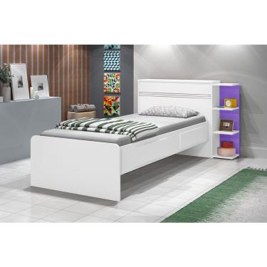 Imagem de Cama Bau Jade Com Gaveta Solteiro Branco/ Branco Lilas J&A Móveis - Rede Móveis