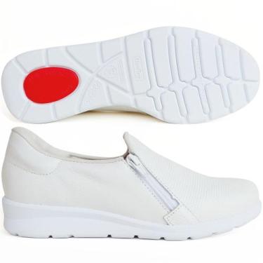 Imagem de Tênis Feminino SlipOn Anabela Baixo Usaflex Couro Low Impact, Branco, 