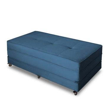 Imagem de Puff Cama Dobrável Casal Cor Suede Azul Marinho