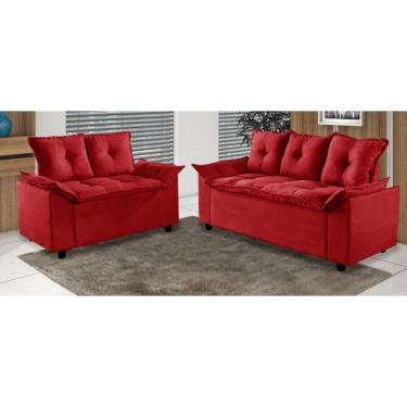 Imagem de Conjunto de Sofá 2 e 3 Lugares Confort Suede Vermelho