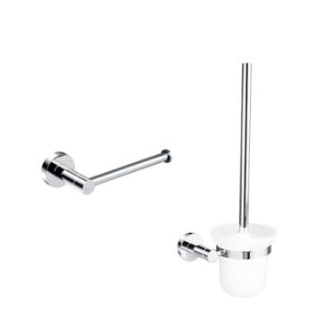 Imagem de Acessórios de banheiro polidos Suporte para papel higiênico Gancho para roupão Suporte para saboneteira Toalheiro Suporte para escova de vaso sanitário de aço inoxidável, 2 peças Kit para vaso sanitá