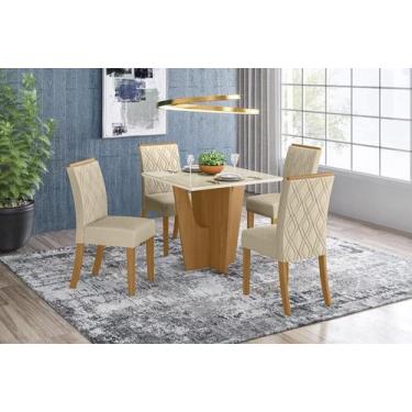 Imagem de Jogo de Mesa Vértice 900 e 4 Cadeiras Vita Nature/Linho - FdECOR - Hen