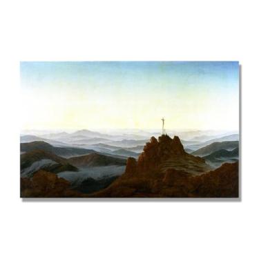 Imagem de Impressões em tela famosas. "Morgen im Riesengebirge". Reprodução impressa em tela, reproduções de arte clássicas, decoração de parede moderna para sala de estar escritório. 40 x 65 cm-15,7 x 25,6 pol