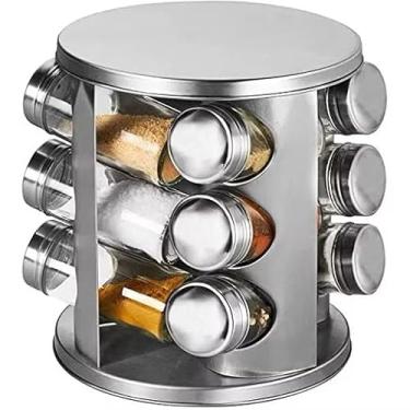 Imagem de Porta Temperos Giratório em Aço Inox, 12 Potes, Base Redonda