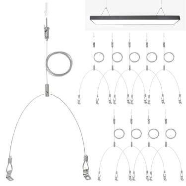Imagem de cezelux Kit De Suspensão De Iluminação Com 10 Conjuntos/20 Peças, Fio De Suspensão Ajustável De 5 Pés Para Luminária, Cabo De Aço Não Ajustável De 2 Pés Para Painel De Luz Led De Aquário Comercial,