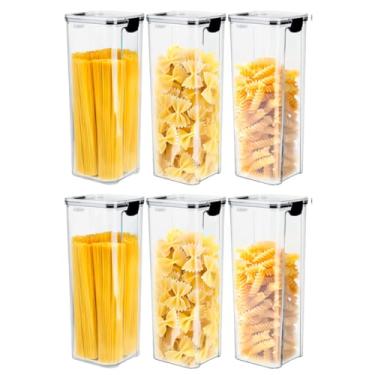 Imagem de Kit 6 Potes Herméticos 2,15 Litros | Porta Macarrão Espaguete Mantimentos Temperos Condimentos| Organizador Empilhável Cozinha Armário | BPA Free | Armazenamento em Geladeira Freezer | Tipo Acrílico
