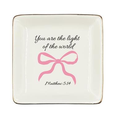 Imagem de WODMIS Bandeja de joias de cerâmica Christian Coquette, versículo da Bíblia, prato de joias preppy, anel, fita estética moderna, presentes para mulheres, melhores amigas, 508