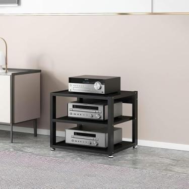 Imagem de LGEOELIAS Suporte de mídia, suporte de áudio e vídeo, canto, TV, entretenimento, componentes estéreos, gabinete, leitor de CD, prateleira de armazenamento aberta no chão com prateleiras ajustáveis de