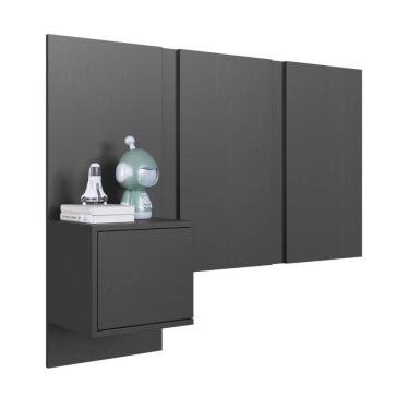 Imagem de Cabeceira para Cama de Solteiro Grafite com Mesa de Cabeceira Zurique MDP Art In Móveis