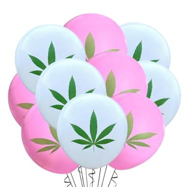 Imagem de Malayan Products Balões de ervas daninhas látex aniversário folha de maconha, opções de cores, decorações de festa para adultos, festa 420, cannabis (rosa e branco)