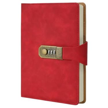 Imagem de LUMAI Caderno com Cadeado, Folhas em Branco Sem Pauta, Diário com Fechadura Secreta, Ideal para Criatividade, Privacidade, Projetos e Desenhos, Capa de Couro Resistente e Design Discreto – Vermelho