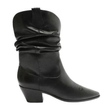 Imagem de Bota Feminina Preta Couro Cano Curto Franzido Western Arezzo-Feminino