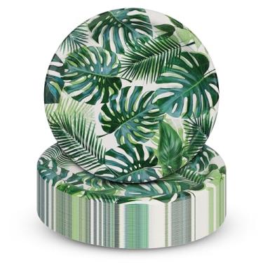 Imagem de Talking Tables 48 pratos de papel tropicais | Feito nos EUA | Pacote a granel de 23 cm com design de folha de palmeira descartáveis para mesa infantil tema havaiano selva decoração de festa verão luau