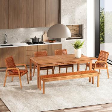 Imagem de Conjunto 4 Cadeiras 1 Banco 1 Mesa 180cm - Varanda Coberta/Área Gourmet Traço Stain Jatobá/Ocre laranja