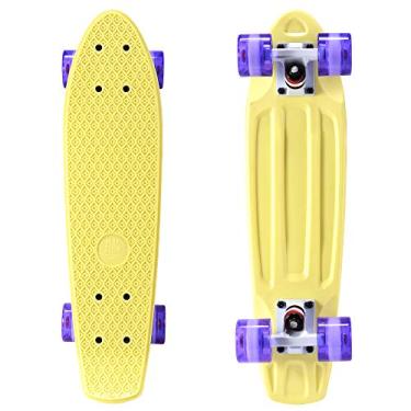 Imagem de Skate Mini Cruiser para crianças, iniciantes e adultos - Skate leve e portátil de 55 cm para facilitar a equitação - suporta até 136 kg (amarelo/roxo)