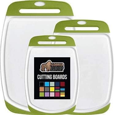 Imagem de Gorilla Grip Conjunto de 3 tábuas de corte de cozinha duráveis e reversíveis 100% livres de BPA, ranhuras para suco, lavável na lava-louças, borda de alça fácil de segurar, tábuas de cortar alimentos,